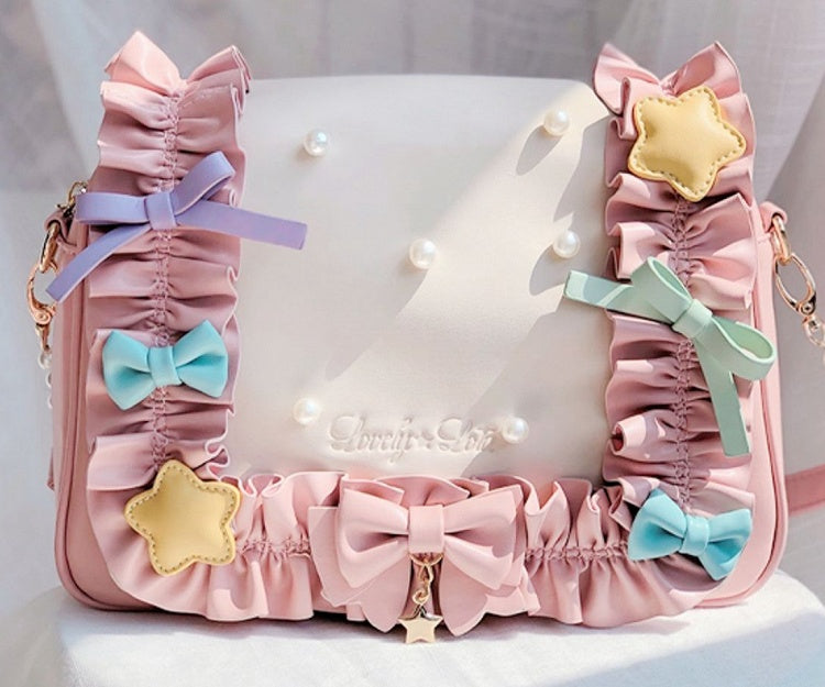 Fold-over Flap Creamy Dots Bowknots Shoulder Bag