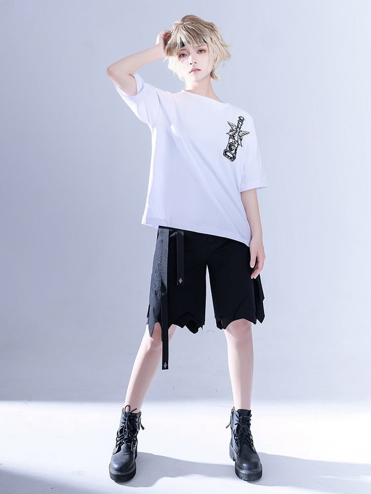 Glimpse Gossip Candlestick Embroidery Handkerchief Hem Ouji Shorts