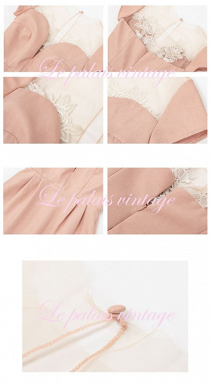 Lace Trim Back Slit Pink Vintage Dress