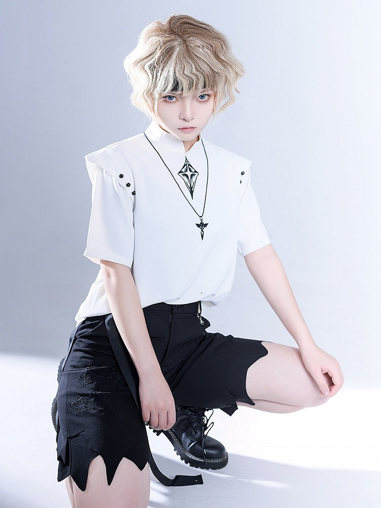 Glimpse Gossip White Banded Collar Top