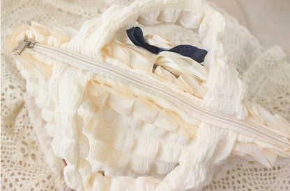 Milk White Rose Bowknot Decoration Hand Bag