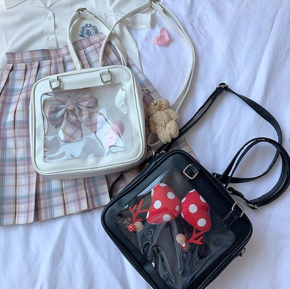 Black/White/Light Blue Square PU Tote Ita Bag