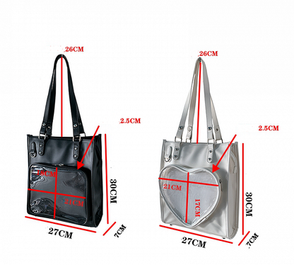 Milk White/Black Square PU Tote Ita Bag