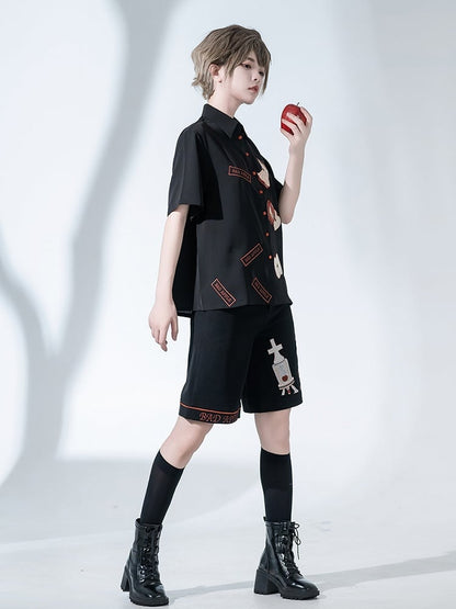 Black Summer Apple Embroidery Ouji Shirt