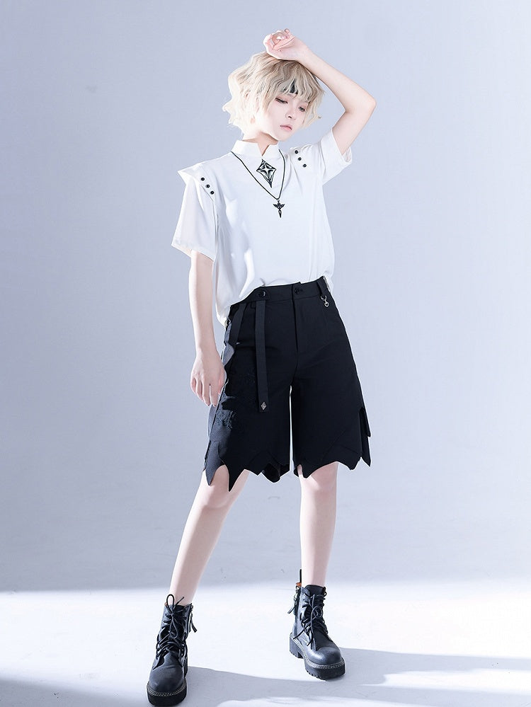 Glimpse Gossip White Banded Collar Top