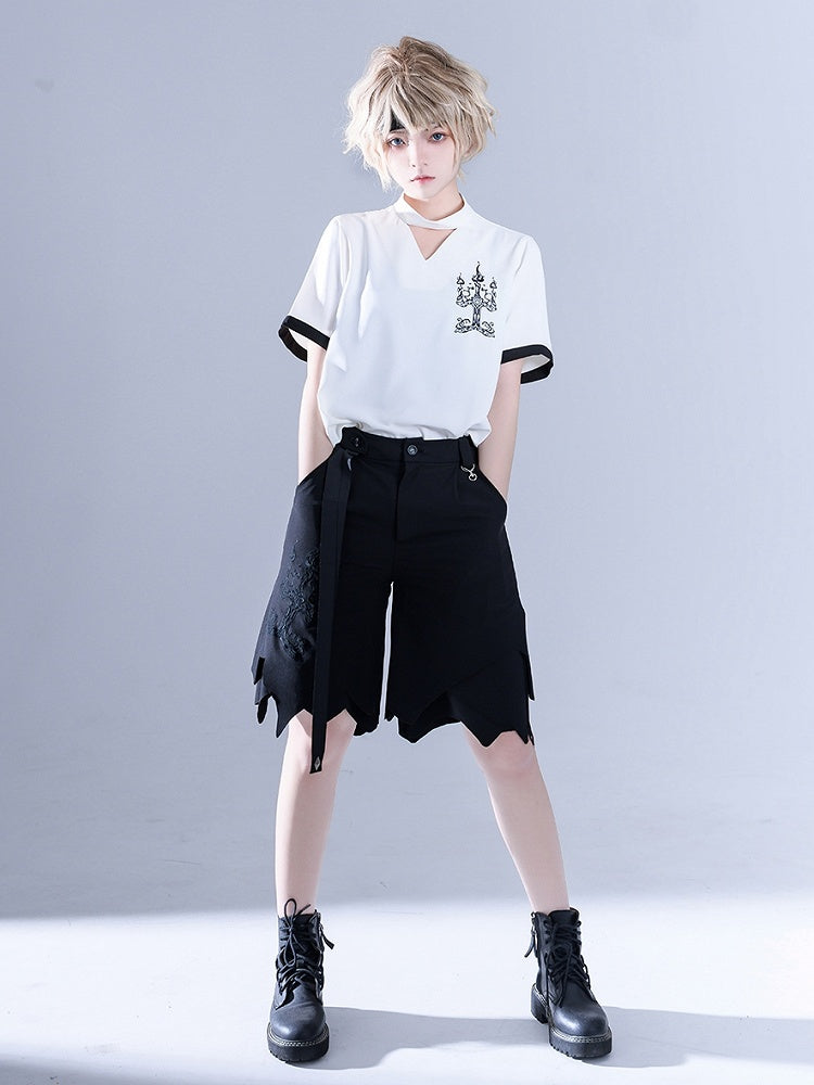 Glimpse Gossip Candlestick Embroidery Cutout Detail T-shirt