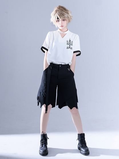 Glimpse Gossip Candlestick Embroidery Cutout Detail T-shirt