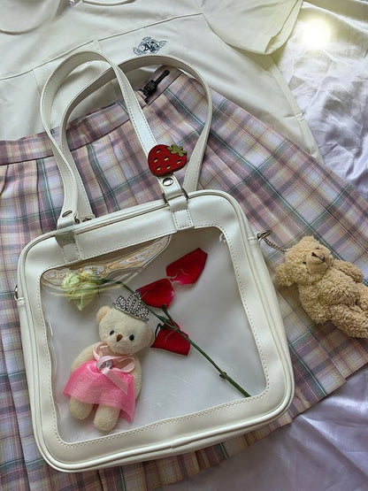 Black/White/Light Blue Square PU Tote Ita Bag