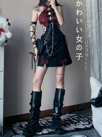 Halter Neck Backless Self-tie Straps Hollow Waist Qipao Dress