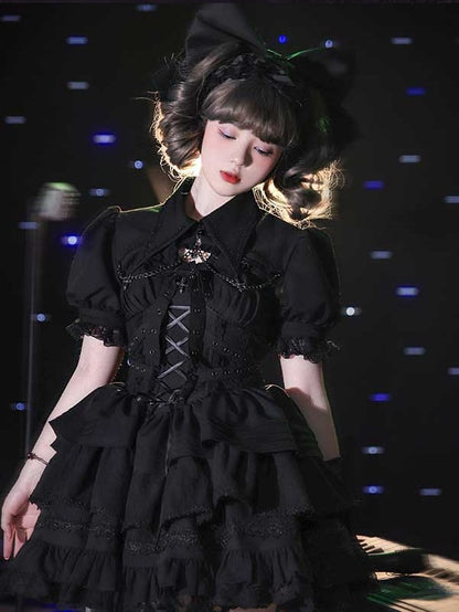 Clearance-Size M for Bust 96CM Black Gothic Chain Details Bolero