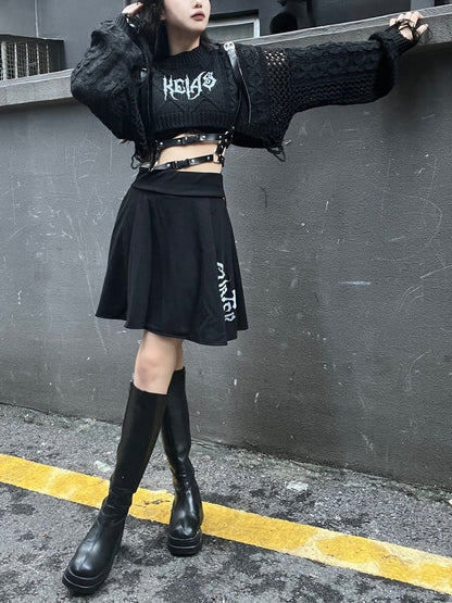 Punk Round Neck Distressed Cropped Sweater