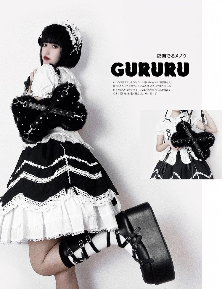 Studs Decorated Black Plush Bone-shaped Bag