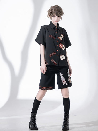 Black Ouji Fashion Shorts Rabbit Embroidery Details