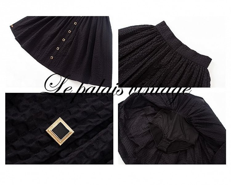 Square Buttons Decorated Black Skirt with Undies