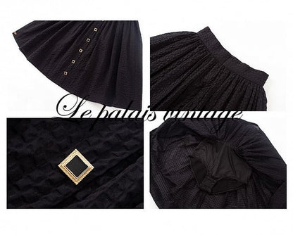 Square Buttons Decorated Black Skirt with Undies