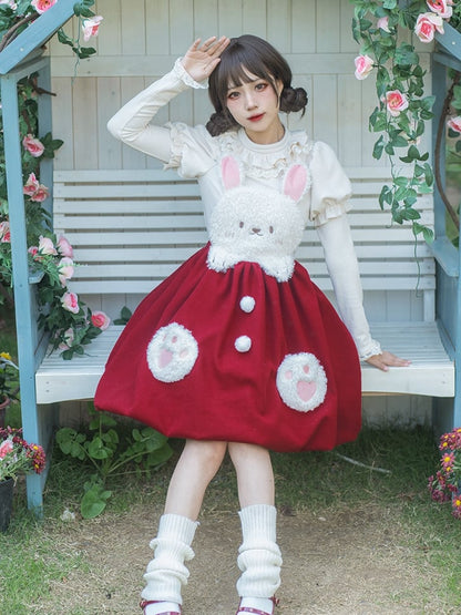 Clearance-Size S for Bust 90CM Souffle White Ruffle Trim Round Neck Autumn Knitted Top