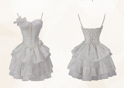 White Boned Corset Top with Underwire Cups Rosettes Brooch