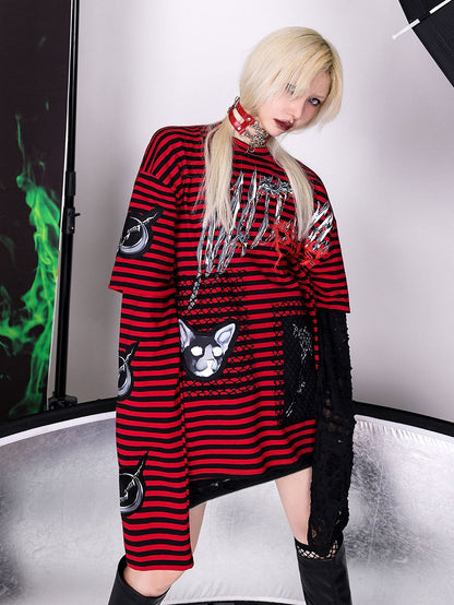 Metal Crescent Moon Chain Design Black/Red PU Choker