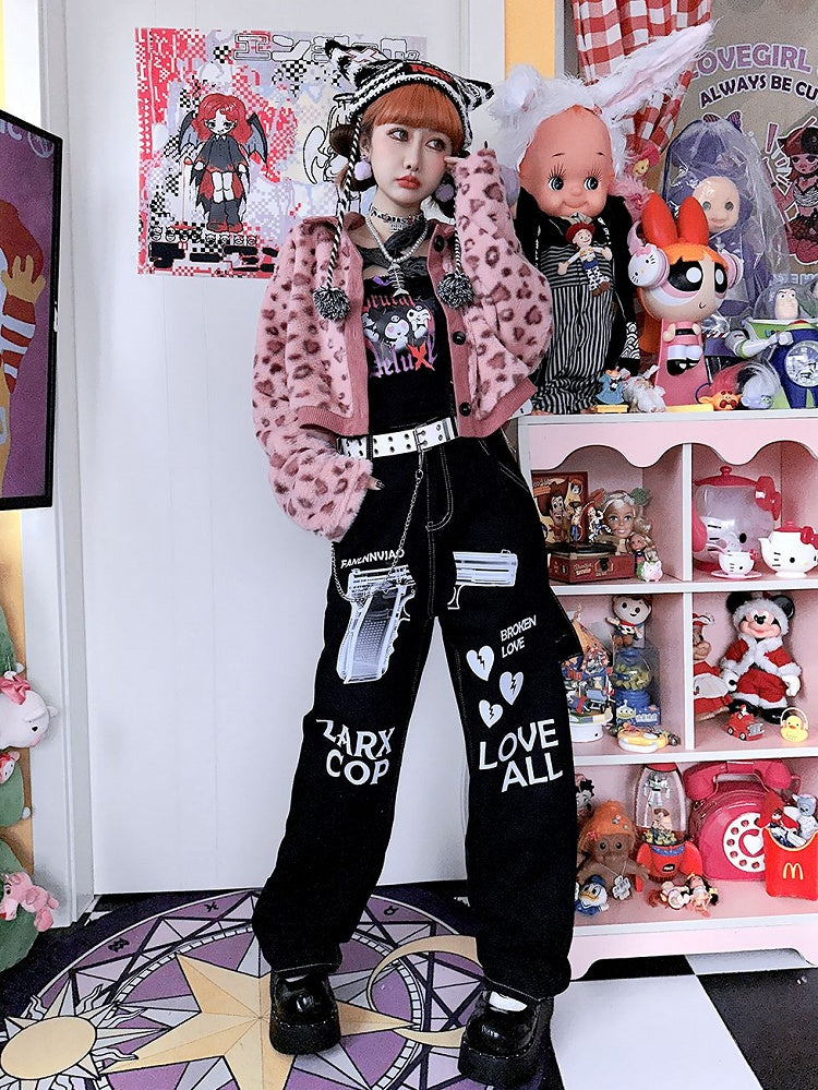 Letters Print Black Jeans