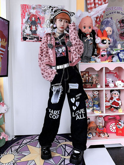 Letters Print Black Jeans