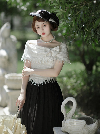 True Love Apricot Off-the-shoulder Neckline Top Asymmetrical Tassels Hemline