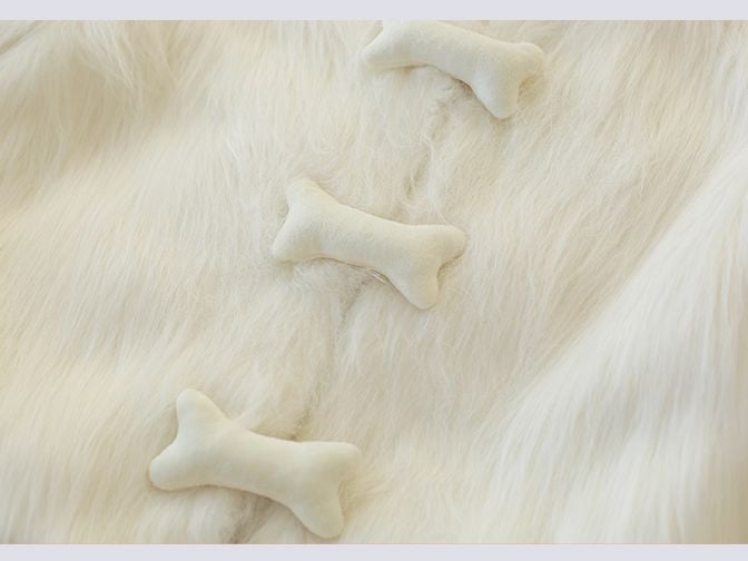 Punk Bone-shaped Buttons Belt Buckles Cuffs White Plush Coat
