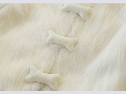 Punk Bone-shaped Buttons Belt Buckles Cuffs White Plush Coat