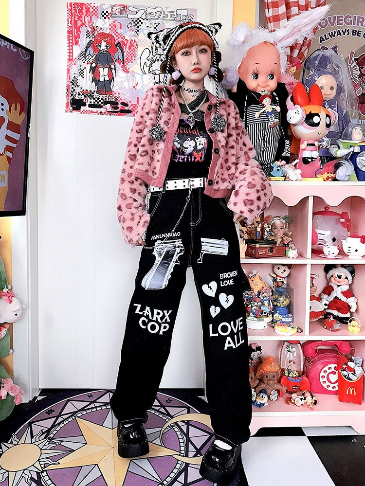 Letters Print Black Jeans