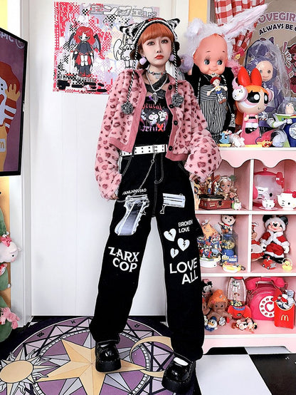 Letters Print Black Jeans