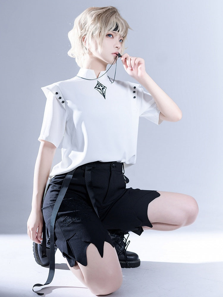 Glimpse Gossip White Banded Collar Top