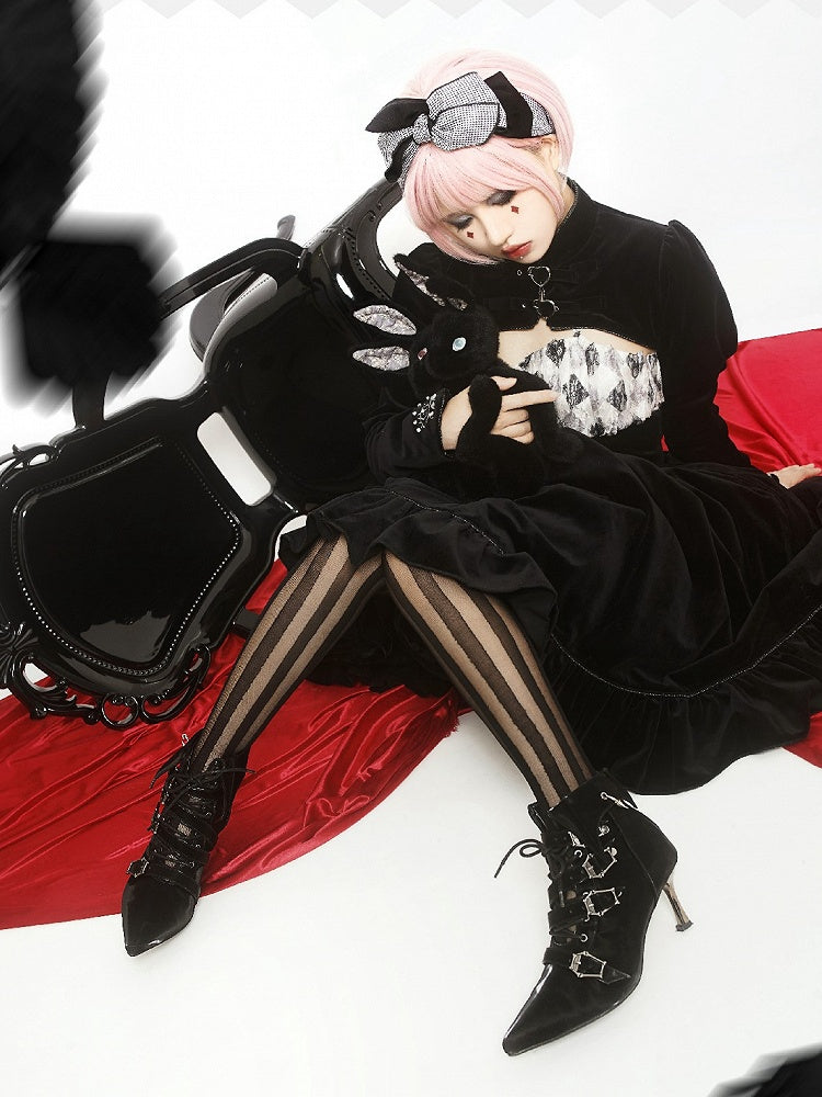 Coffin-shaped Buckle Straps Velvet Black Gothic Lolita High Heels