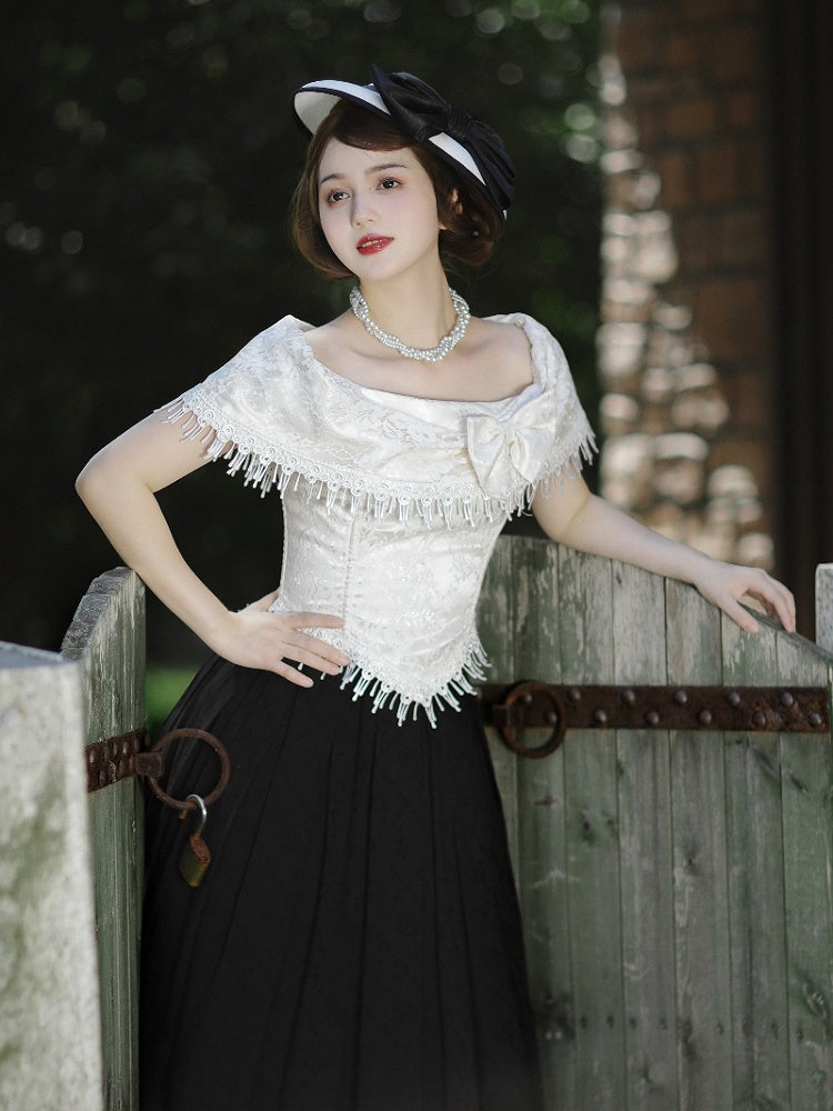 True Love Apricot Off-the-shoulder Neckline Top Asymmetrical Tassels Hemline