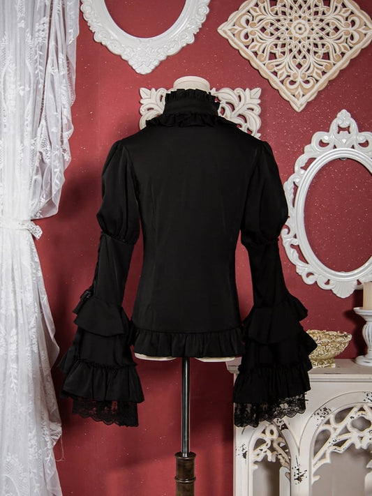 Black Ruffle Neckline Gothic Bell Sleeves Shirt