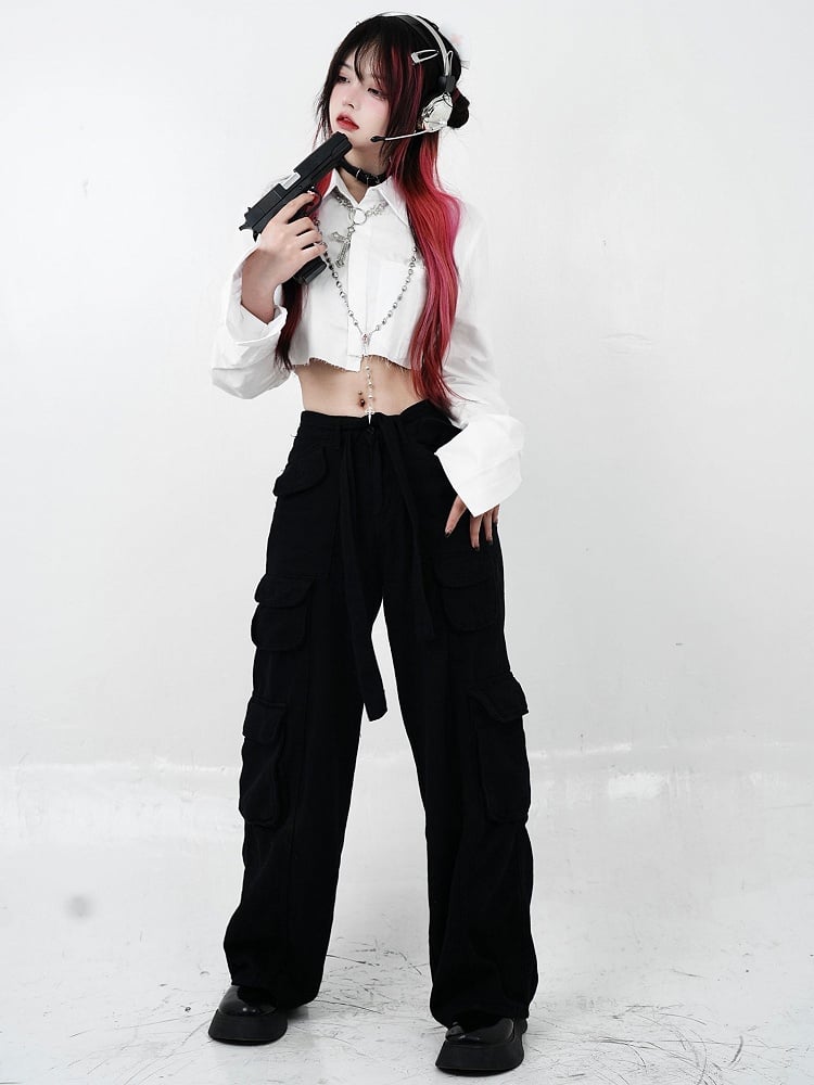 Black Low Waist Cargo Pants