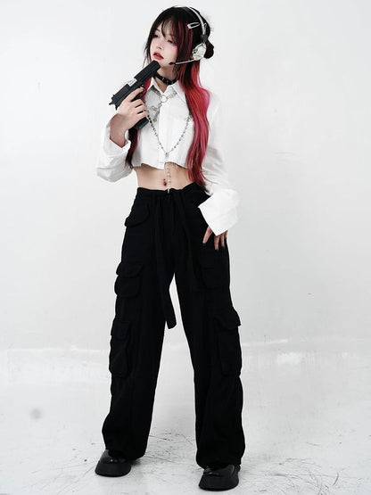 Black Low Waist Cargo Pants