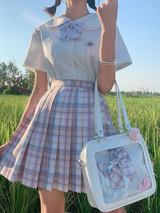 Black/White/Light Blue Square PU Tote Ita Bag