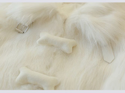 Punk Bone-shaped Buttons Belt Buckles Cuffs White Plush Coat