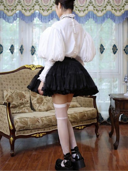 Antique Doll White/Black Lace Trim Vintage Tiered Skirt