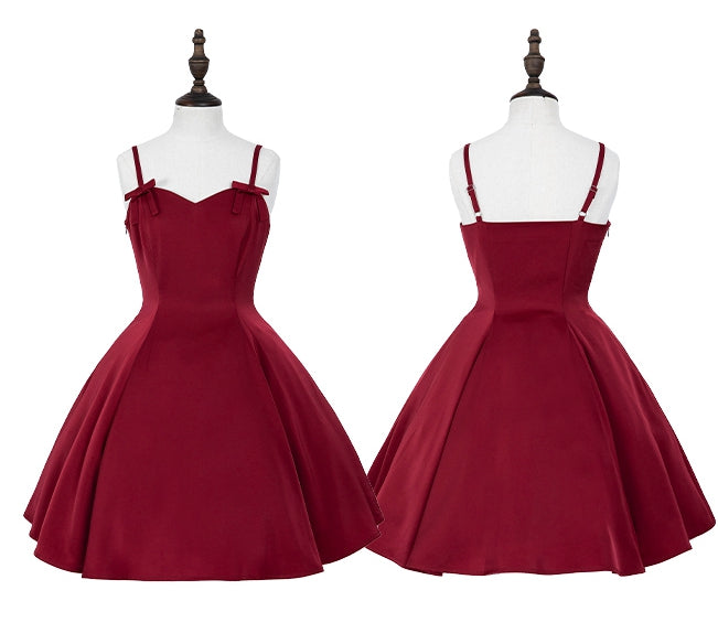 Red Elegant Slim Fit Waist Spaghetti Straps Dress