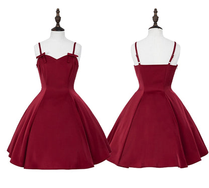 Red Elegant Slim Fit Waist Spaghetti Straps Dress