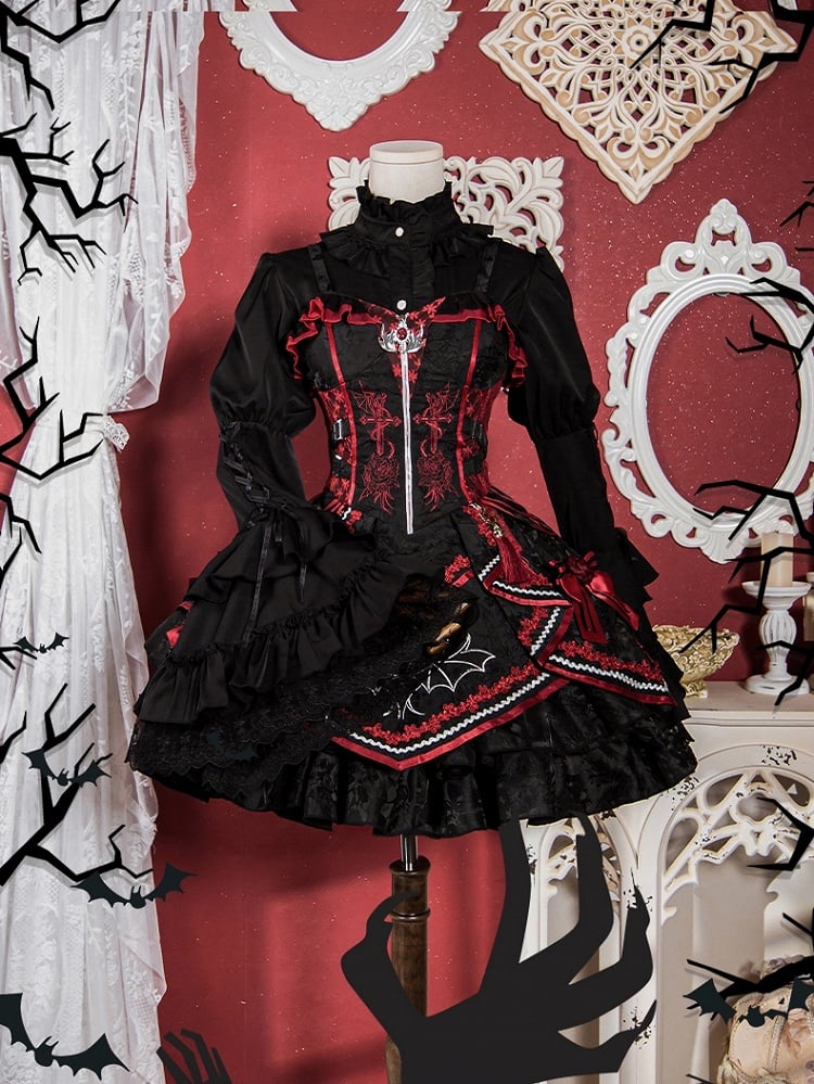 Black Ruffle Neckline Gothic Bell Sleeves Shirt