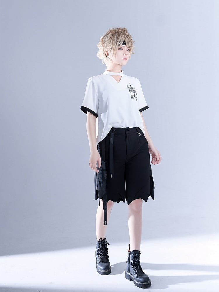 Glimpse Gossip Candlestick Embroidery Handkerchief Hem Ouji Shorts