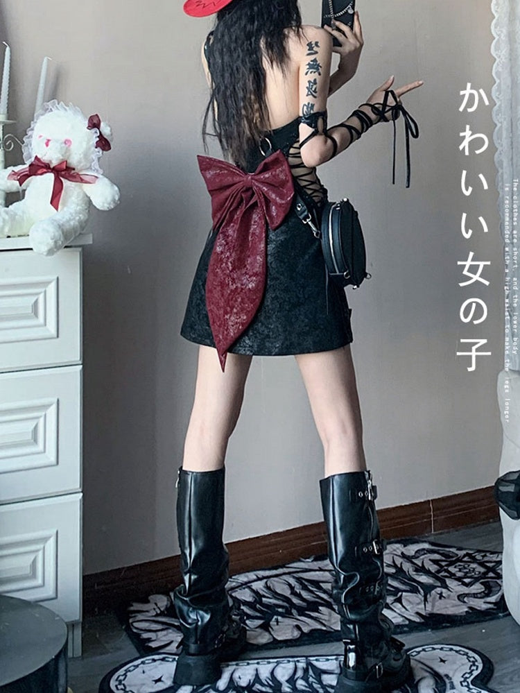 Halter Neck Backless Self-tie Straps Hollow Waist Qipao Dress