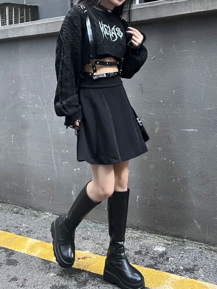 Punk Round Neck Distressed Cropped Sweater