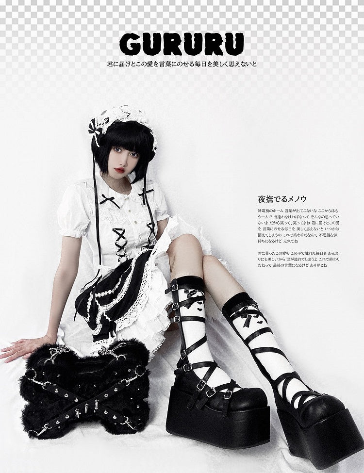 Studs Decorated Black Plush Bone-shaped Bag