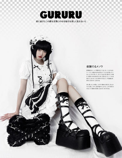 Studs Decorated Black Plush Bone-shaped Bag