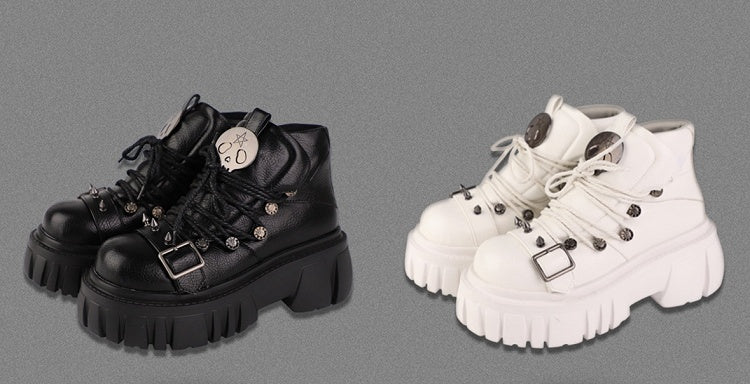 Skull Star Studs Decorated White PU Punk Lolita Platforms