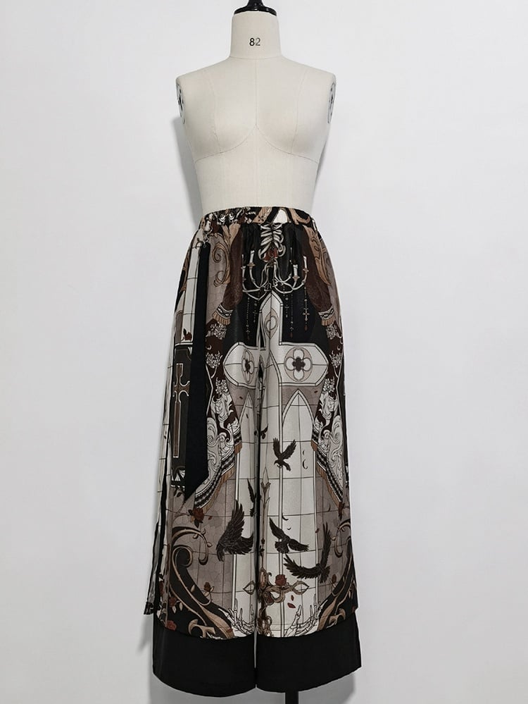 Night Command Cross Print Wide-leg Cut Pants