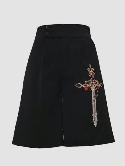 Night Command Thorn Cross Embroidery Ouji Shorts