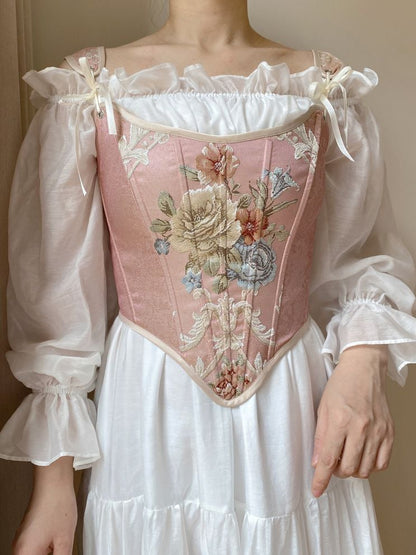 Pink Scoop Neckline Corset with Floral Pattern